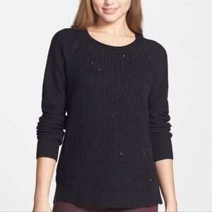 NYDJ CHAIN KNIT SEQUIN METALLIC THREAD RAGLAN SLEEVE ROUND NECK SWEATER